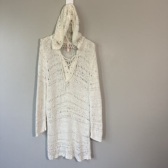 Victoria's Secret Other - Victoria’s Secret White Crochet Swim Cover Up Tunic Dress Boho L Longsleeves